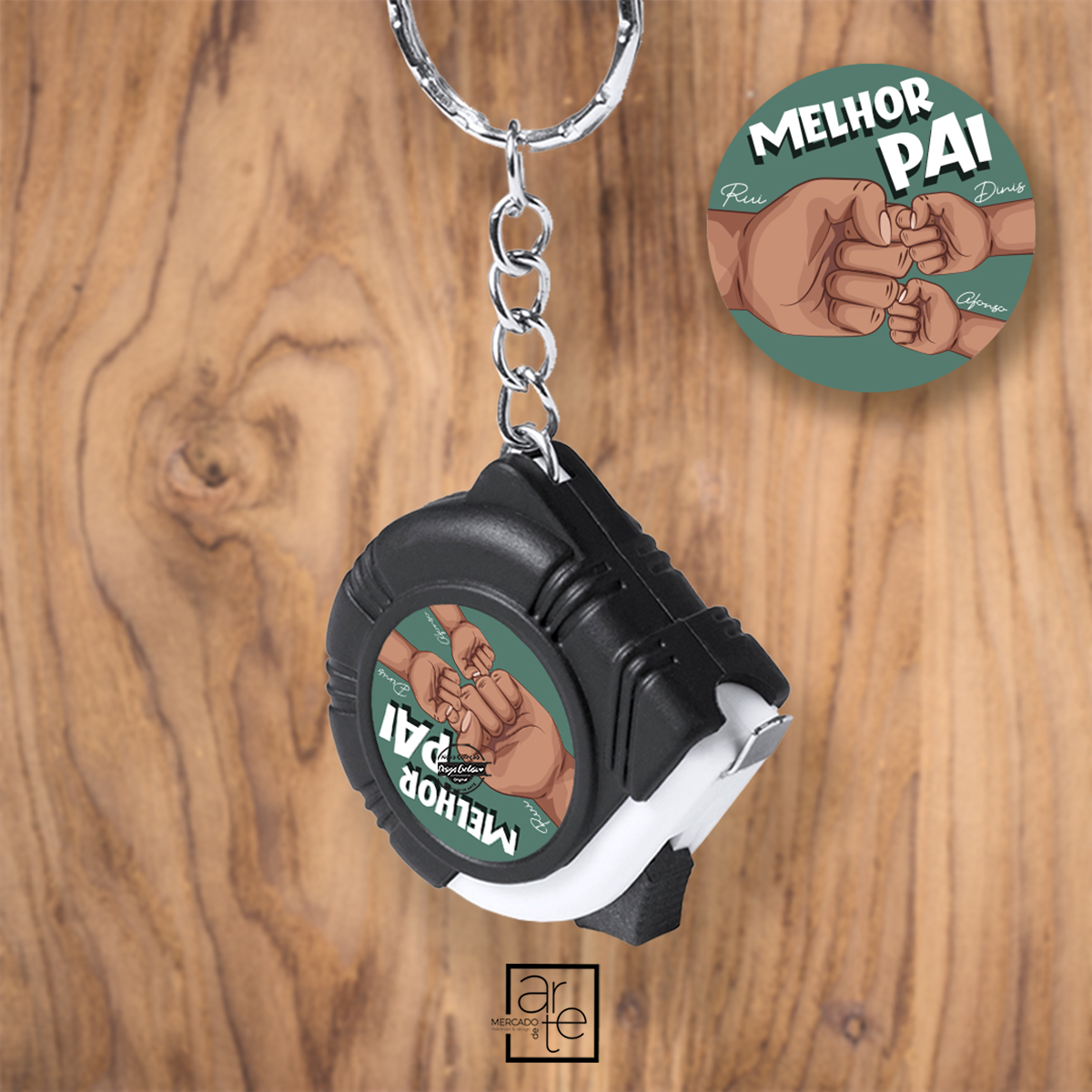Porta chaves em forma de fita métrica melhor pai "Fist bump"