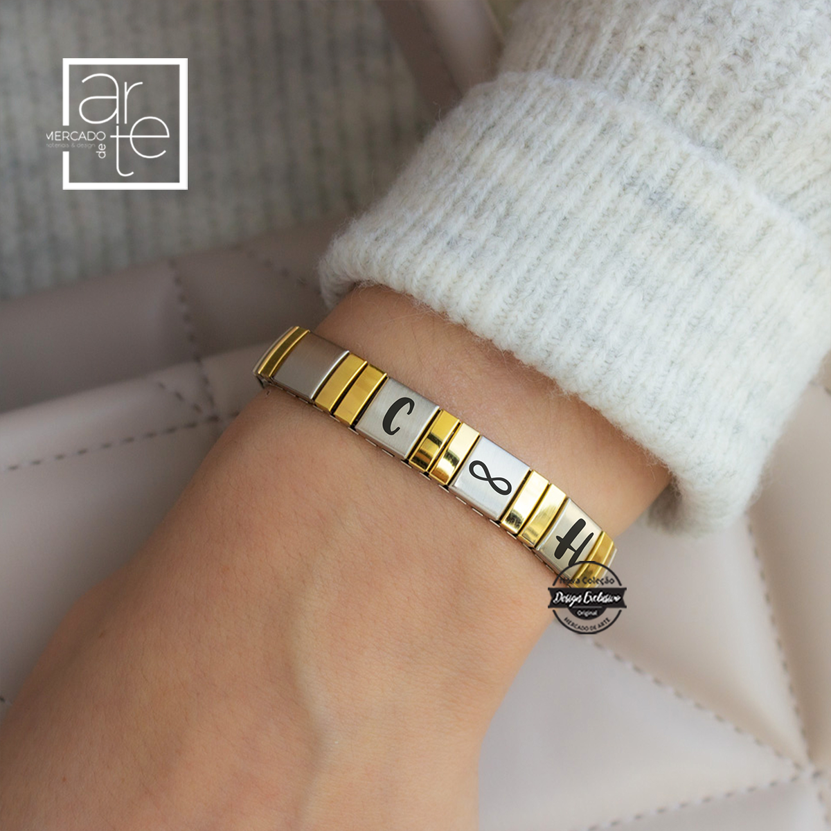 Pulseira inspiração nomination bicolor "Iniciais"
