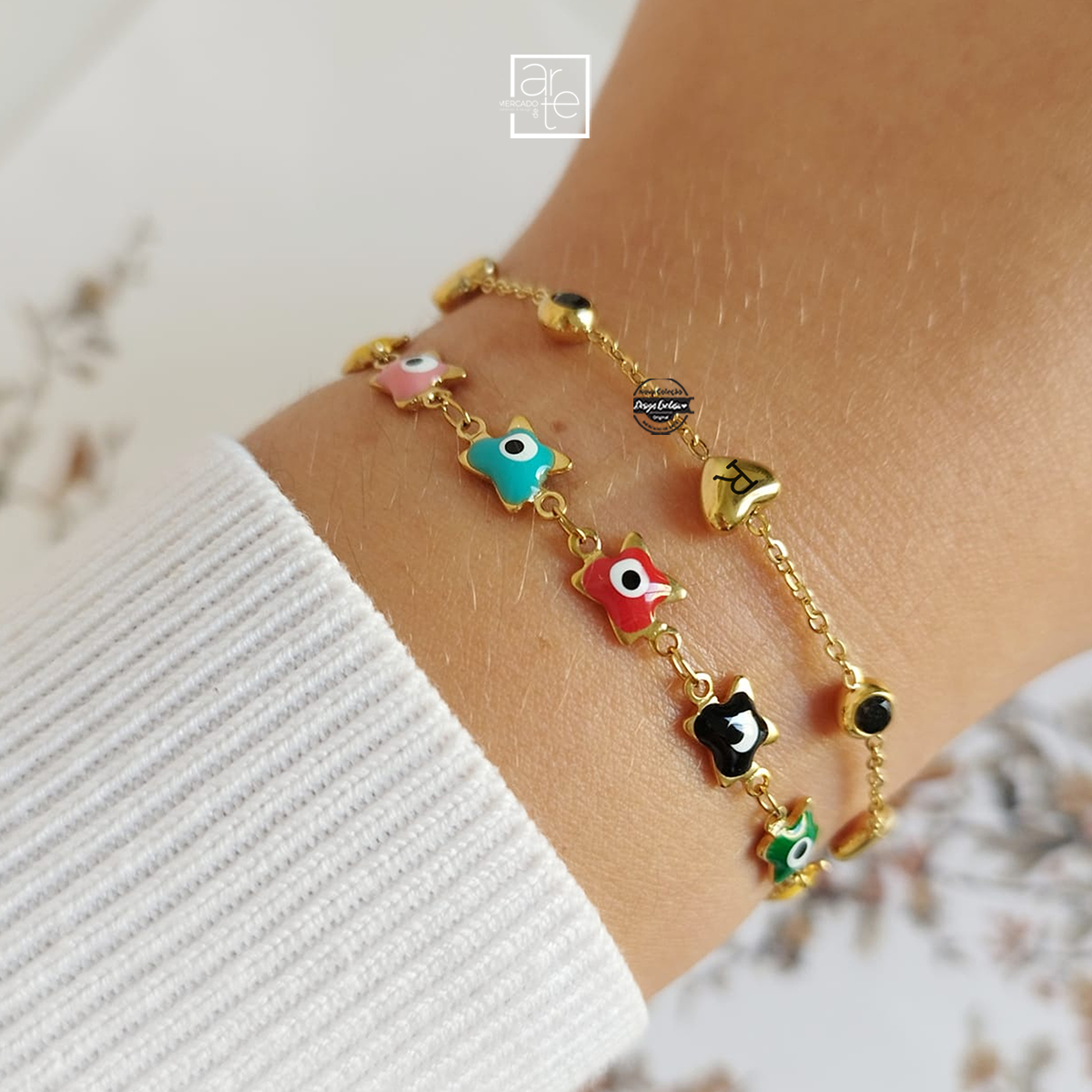 Pulseira olho turco e/ou corações "Iniciais"