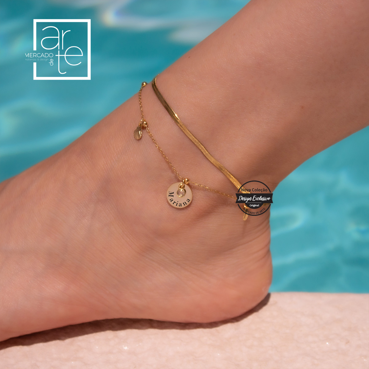 Pulseira de pé dupla snake em aço inoxidável extensor para ajustar e medalha em aço inoxidável para personalizar com nome, iniciais ou símbolos por exemplo... REF: VER090 Material aço inoxidável