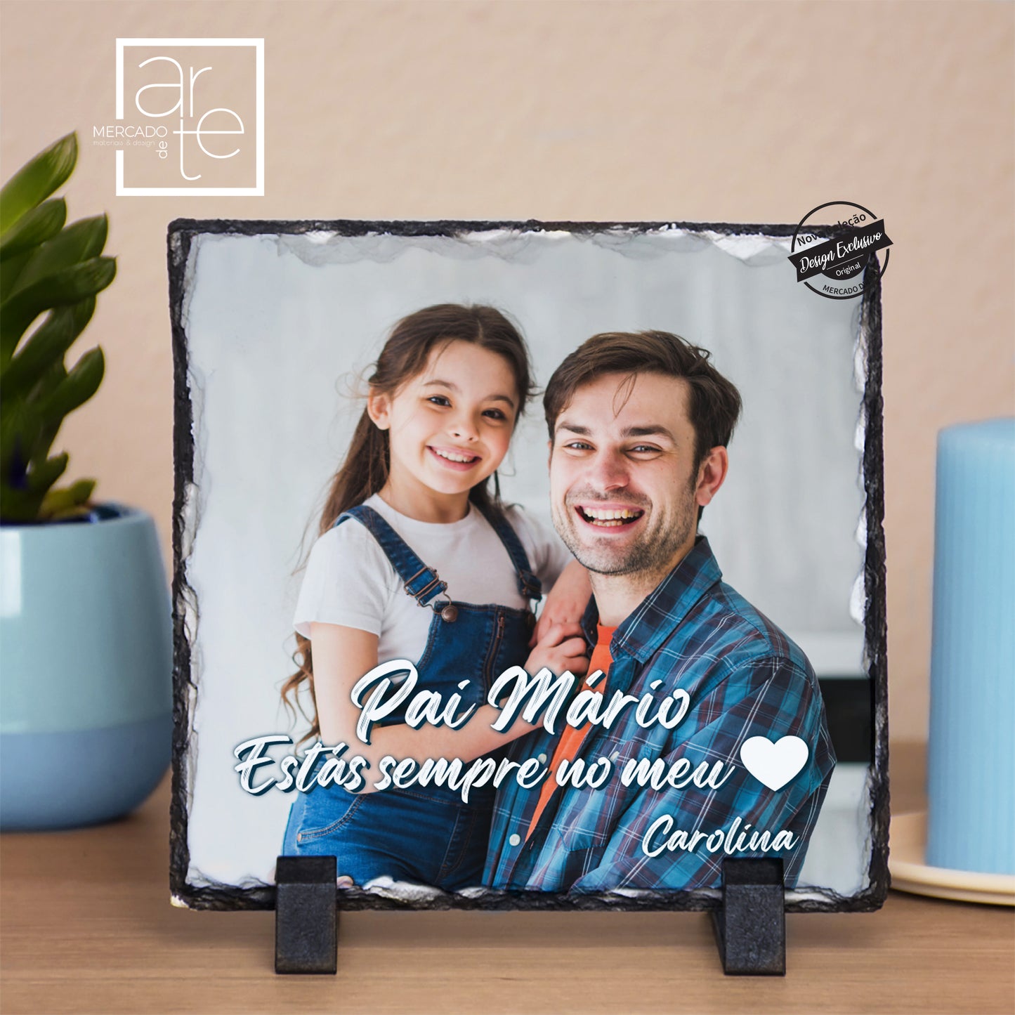 Moldura de xisto " Pai estás sempre no meu coração"