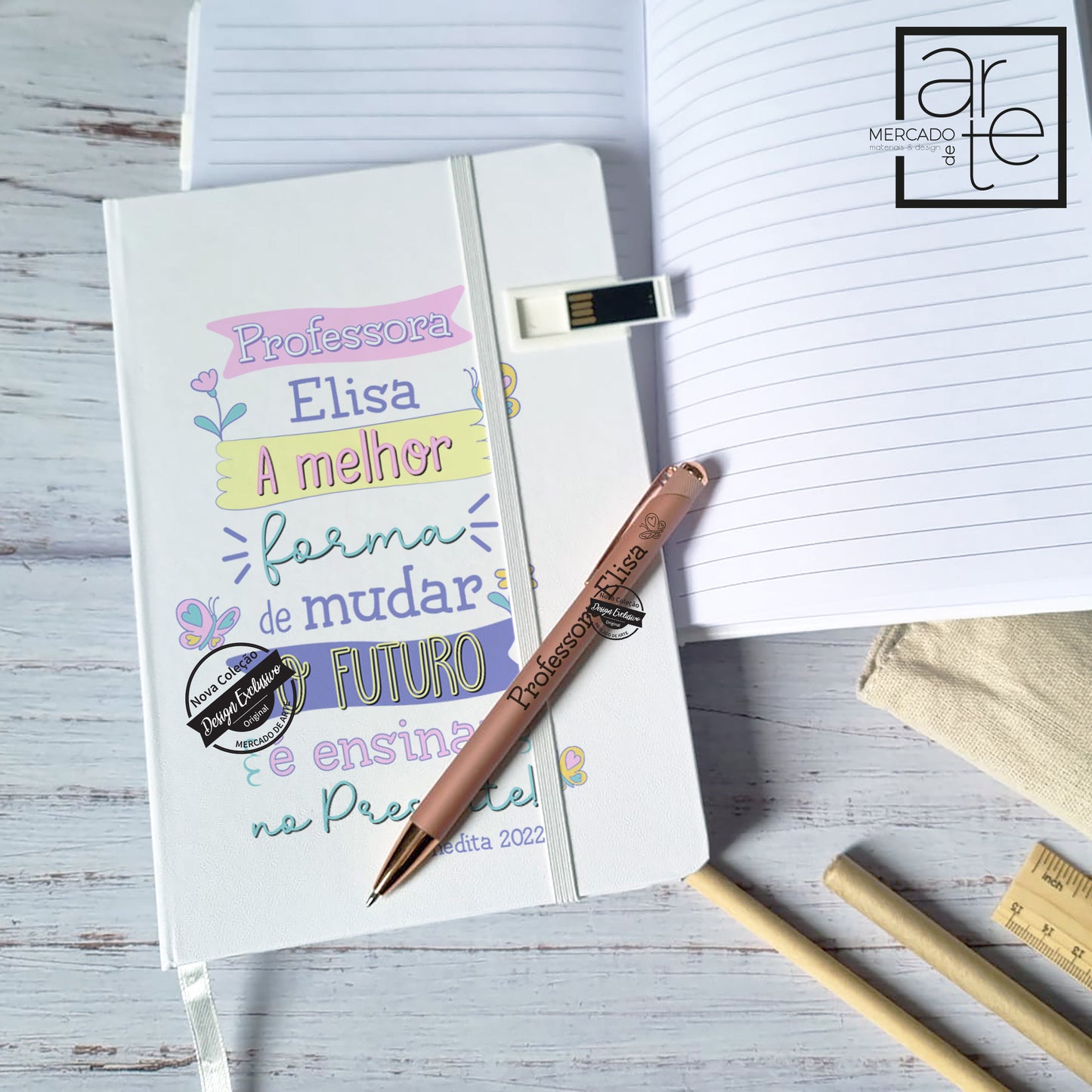 bloco de notas pautado com pen incorporada com opção de venda com lápis e caneta para professoras