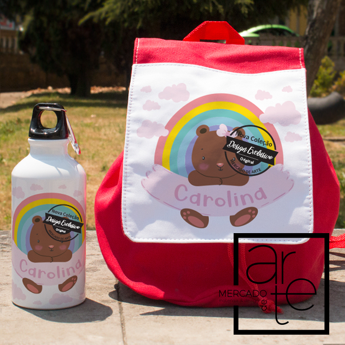 Conjunto mochila e garrafa "ursinha"