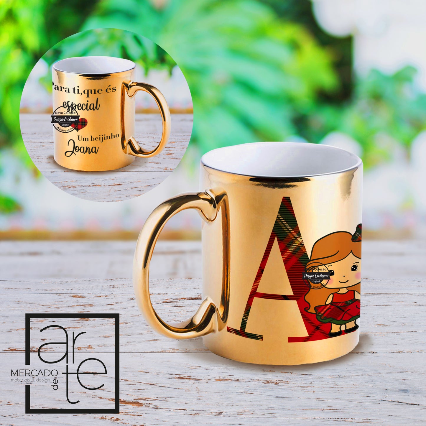 caneca de cerâmica dourada personalizada por si.