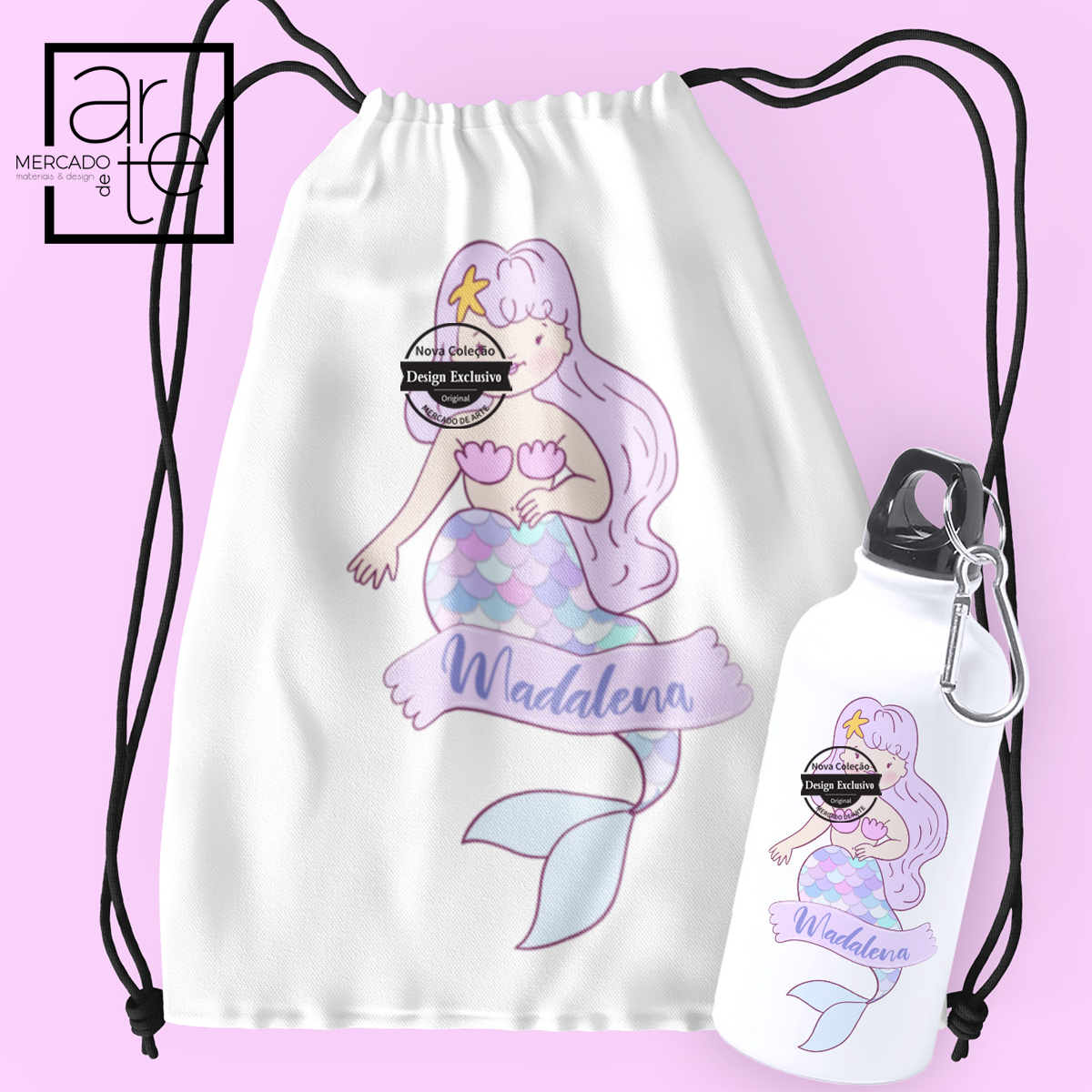 Mochila e/ou garrafa Sereia "nome"