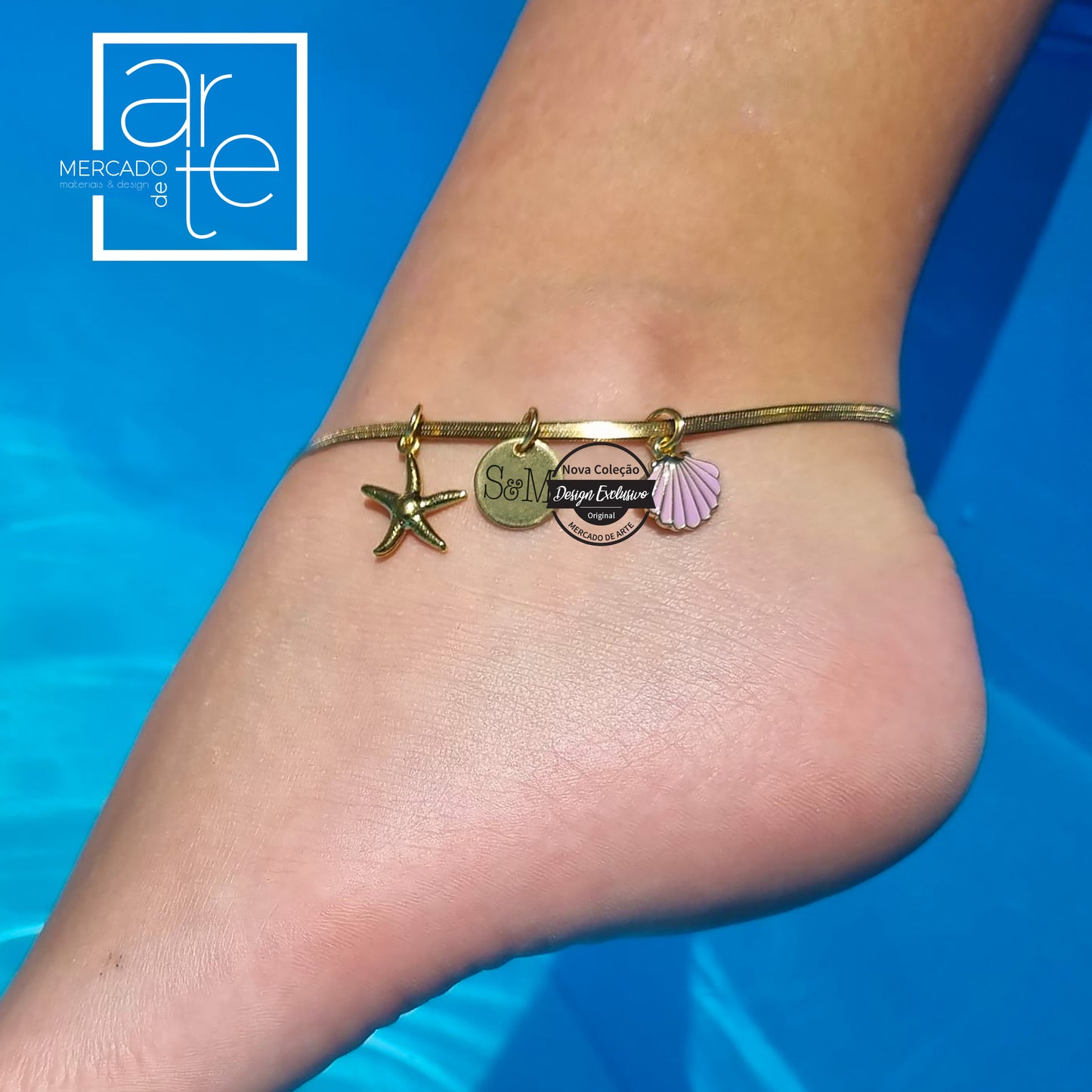 pulseira de pé personalizada em aço inóx com corrente snake e pendentes