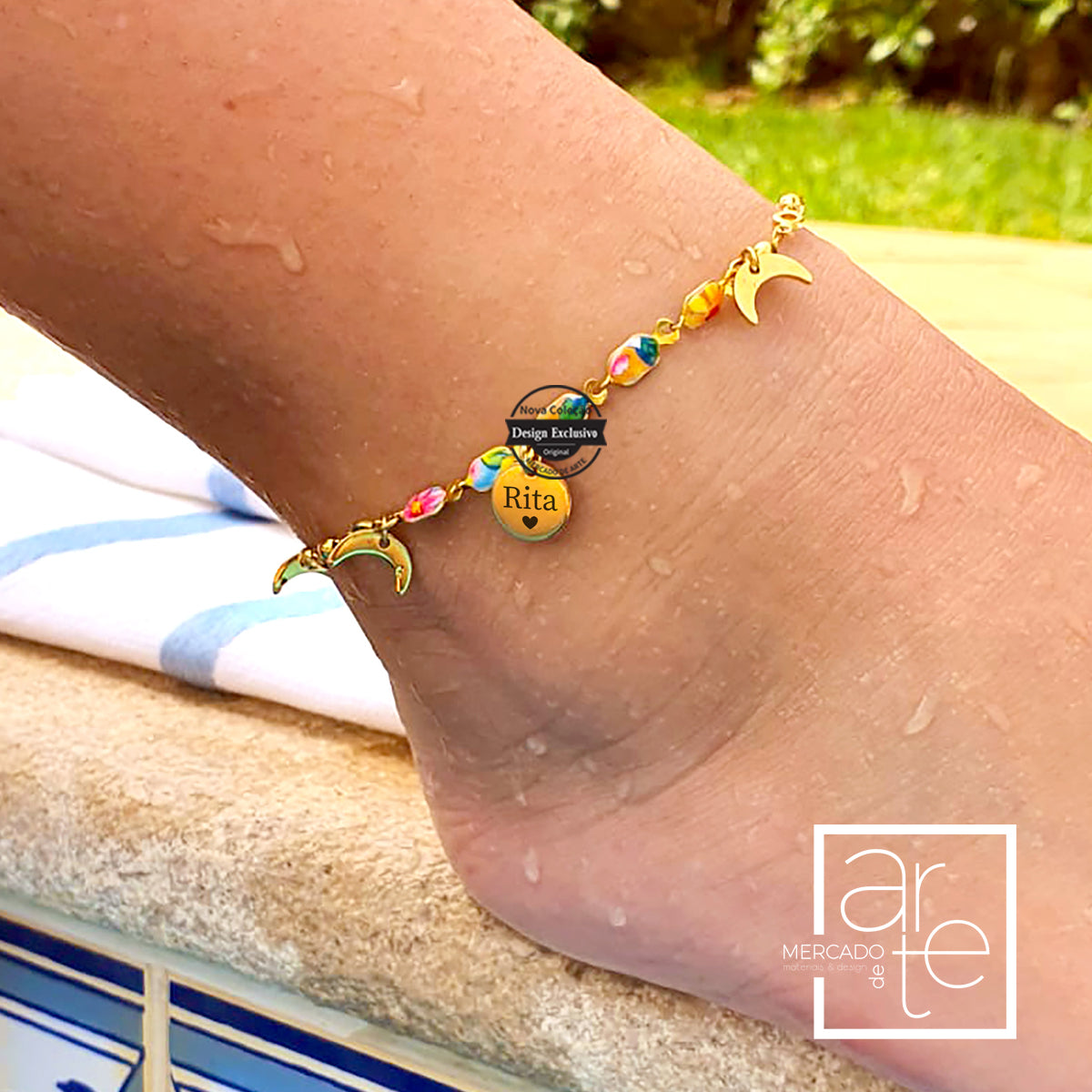 Pulseira de pé corrente colorida "Luas"