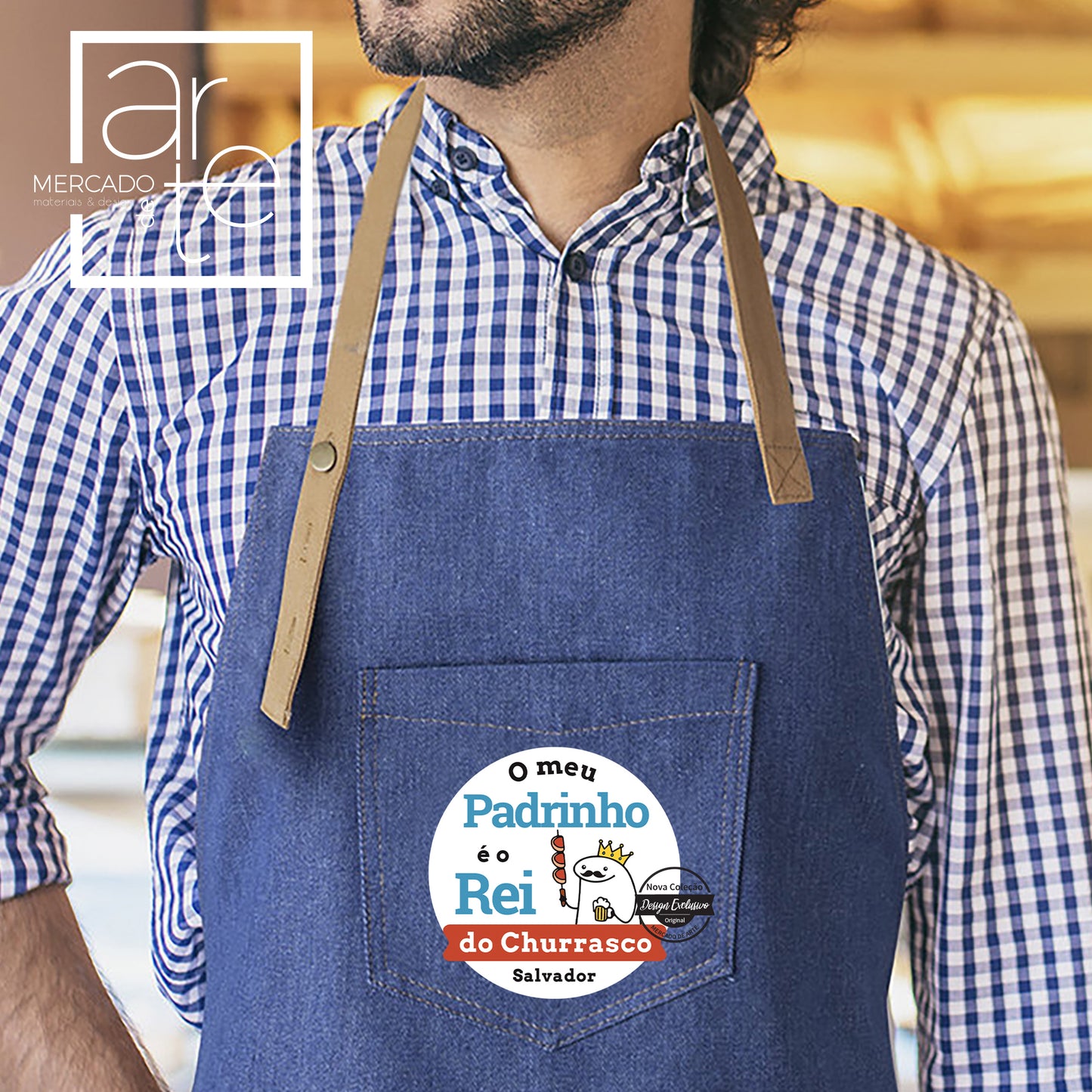 Avental " O meu padrinho é o Rei do Churrasco "
