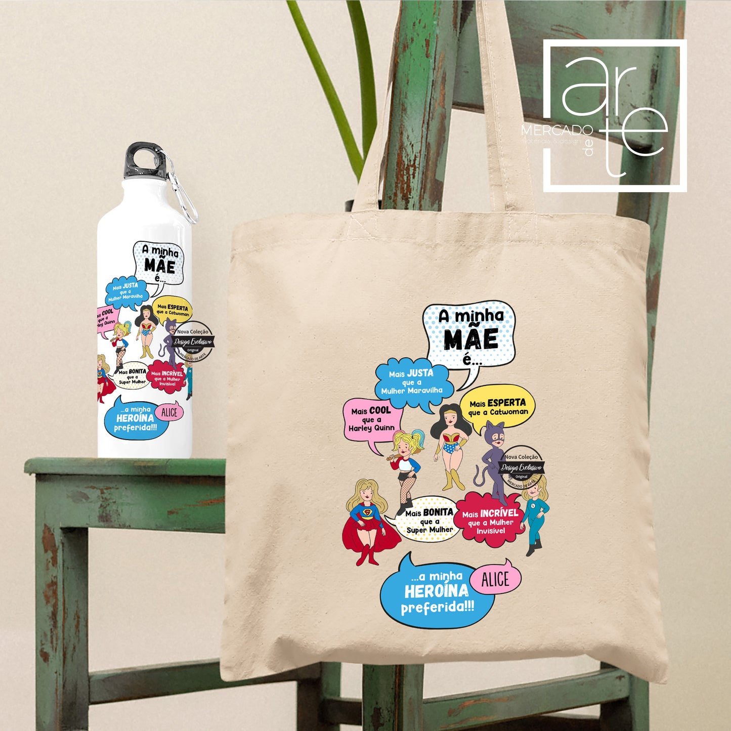 Conjunto saco/ bolsa e garrafa " Mãe Heroína"