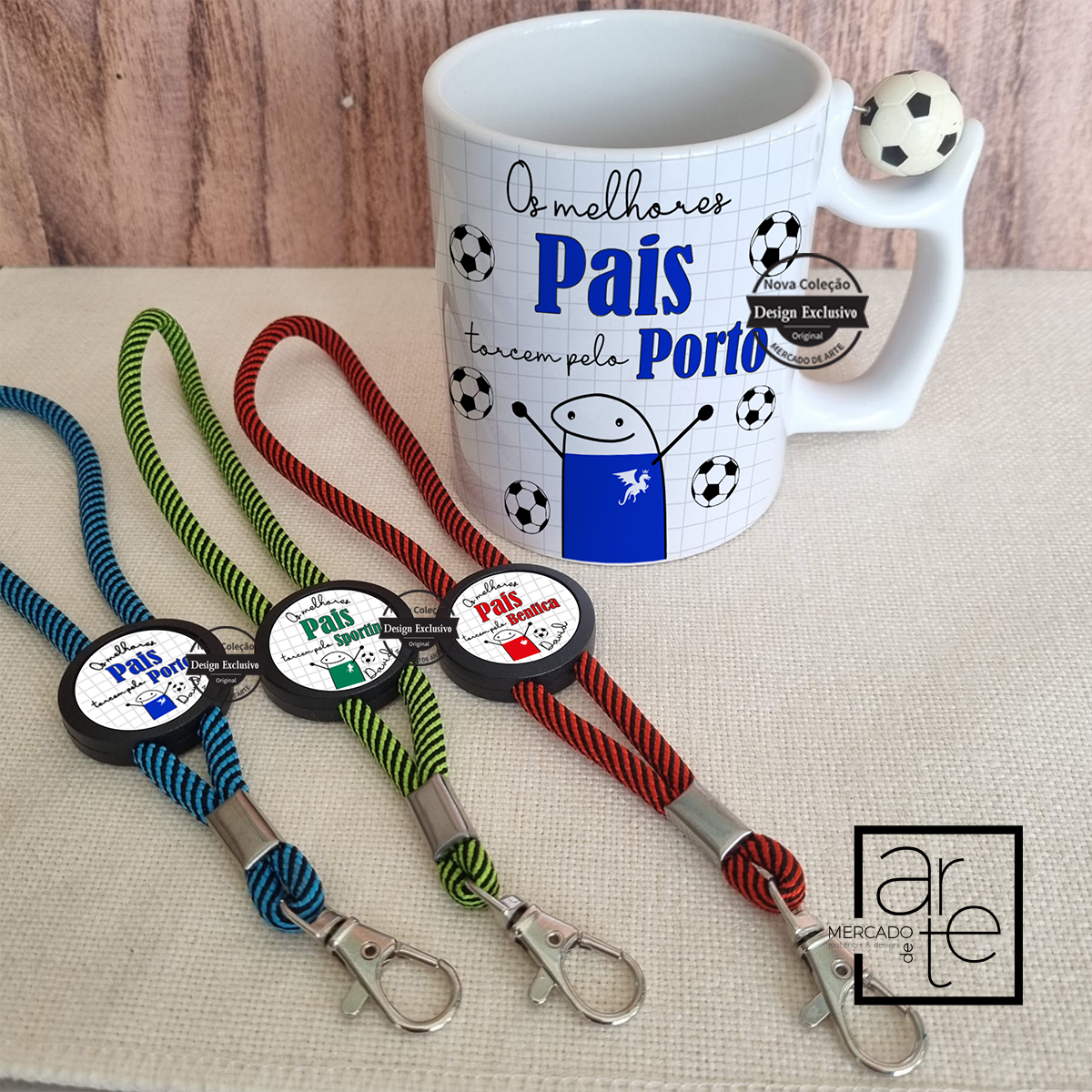 Conjunto caneca e porta chaves fita "clubes"