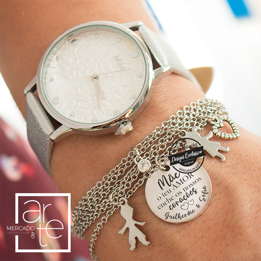 Relógio e/ou pulseira Mãe " O teu amor enche os nossos corações".