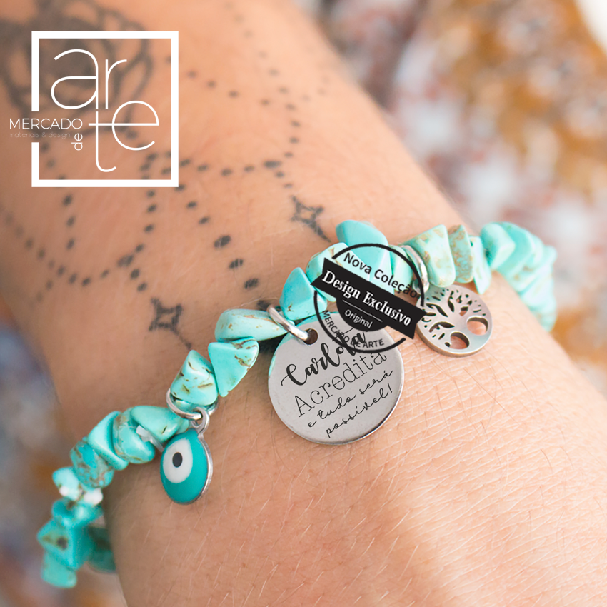 Pulseira pedras naturais turquesa " Acredita e tudo será possível"