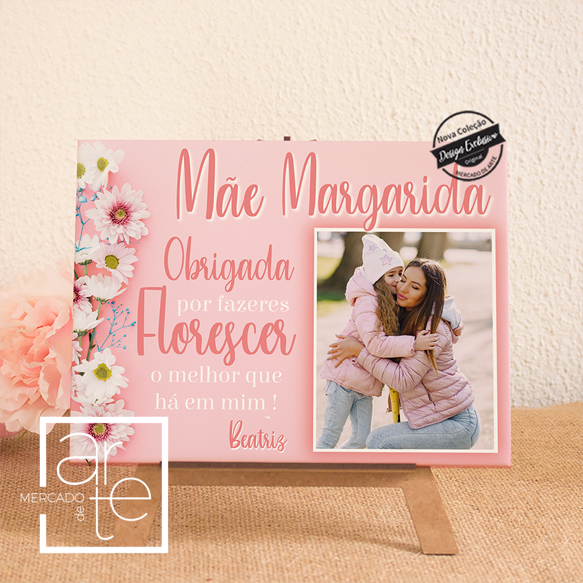 Moldura em azulejo com suporte de madeira Mãe