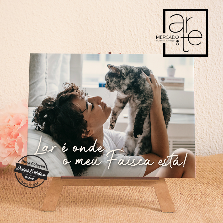 Moldura azulejo com suporte "Lar é onde o meu faísca está"