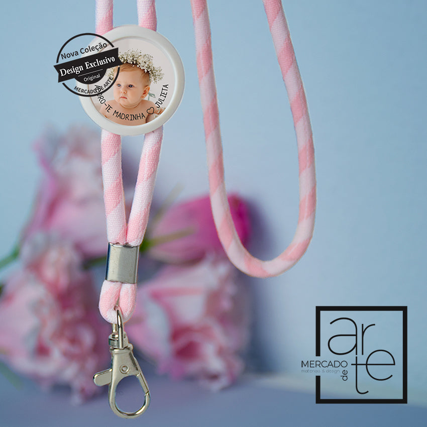 Fita de pescoço com foto "Adoro-te madrinha"