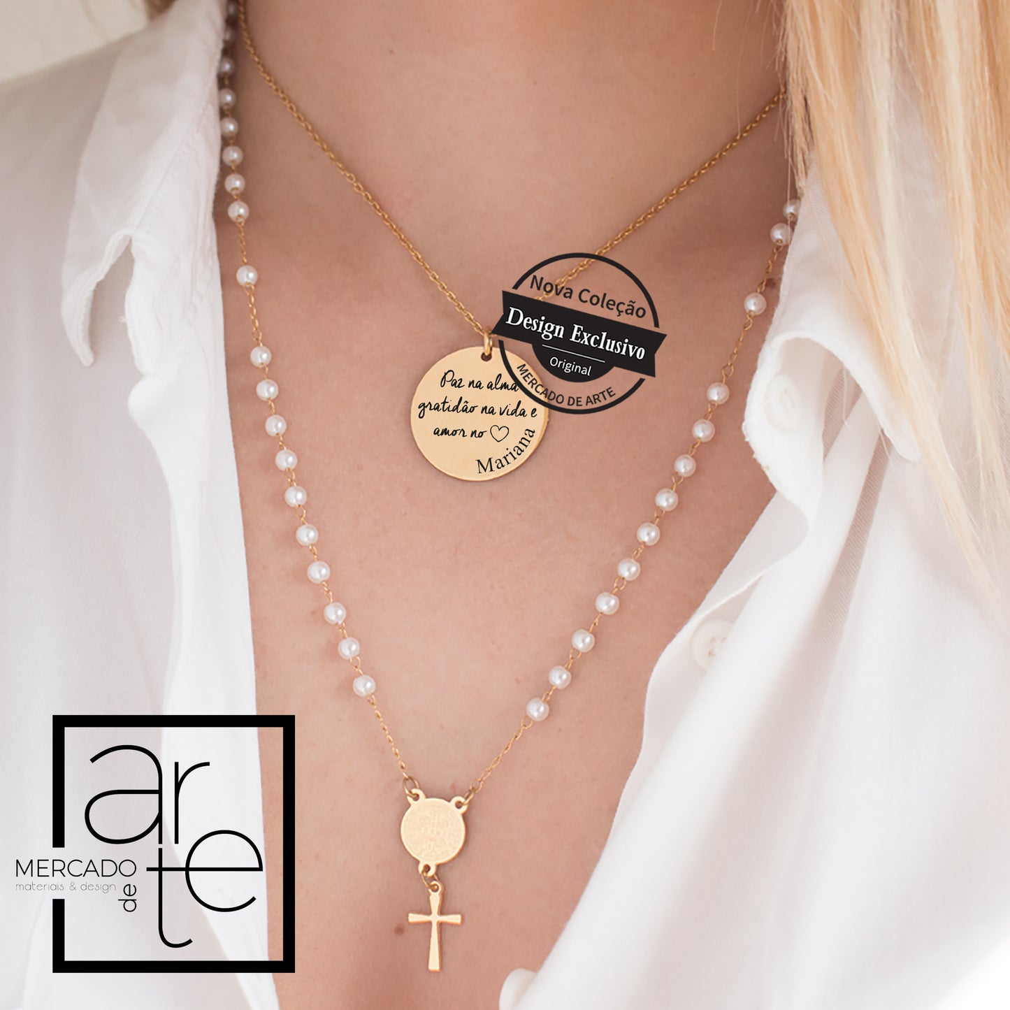 Fio duplo terço "Paz na alma, gratidão na vida e amor no coração"