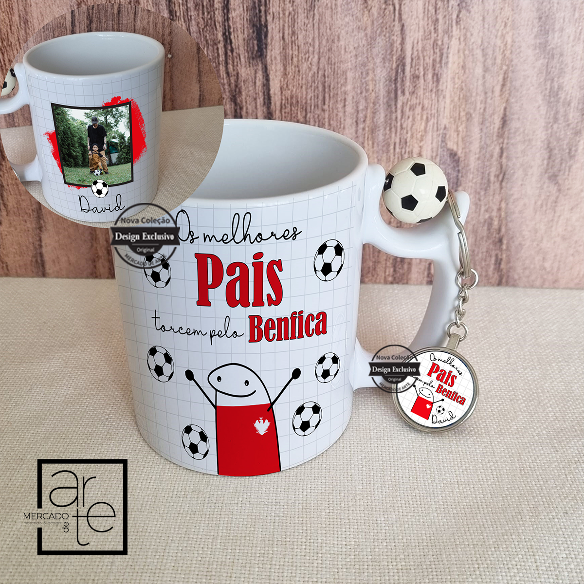 Conjunto caneca e porta chaves bola "clubes"
