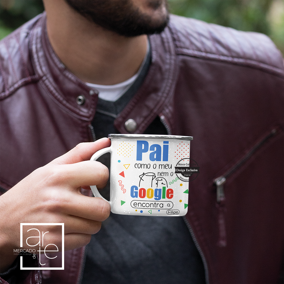 Um clássico que nunca falha! Caneca vintage em esmalte Flork " Pai, como o meu nem o google encontra". Pode personalizar com a frase que desejar .