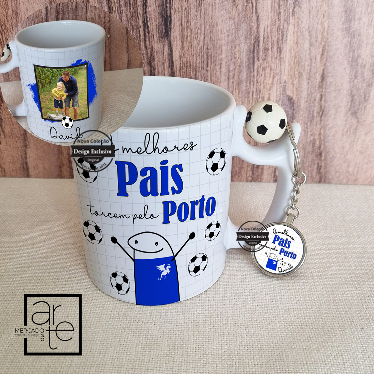 Conjunto caneca e porta chaves bola "clubes"