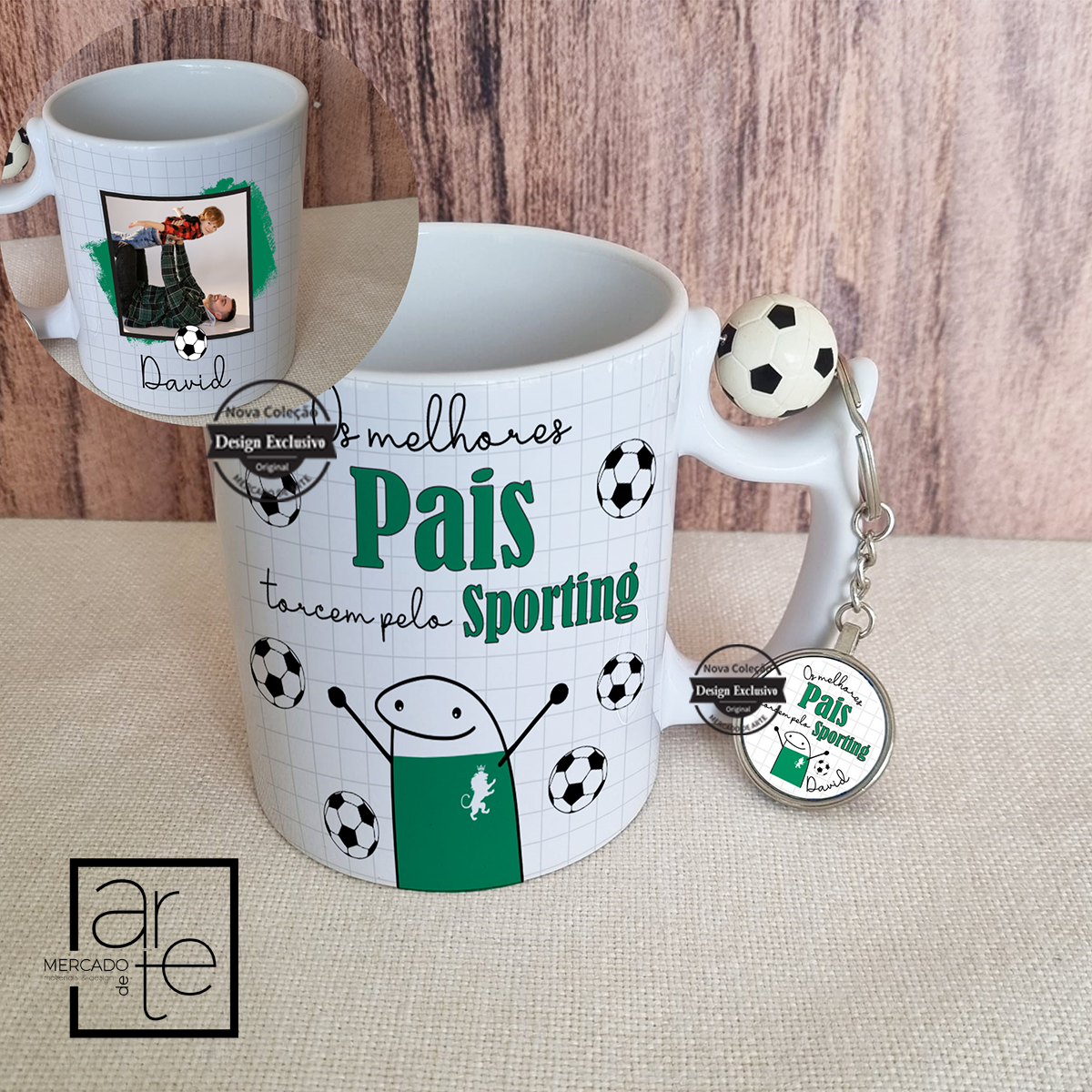 Conjunto caneca e porta chaves bola "clubes"