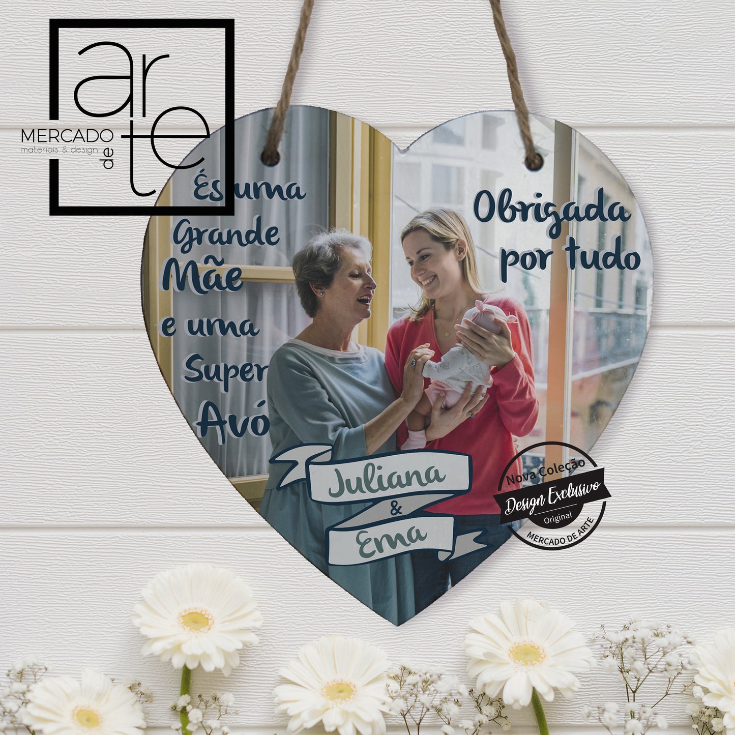 Quadro em madeira forma de coração " És uma grande mãe e super avó"