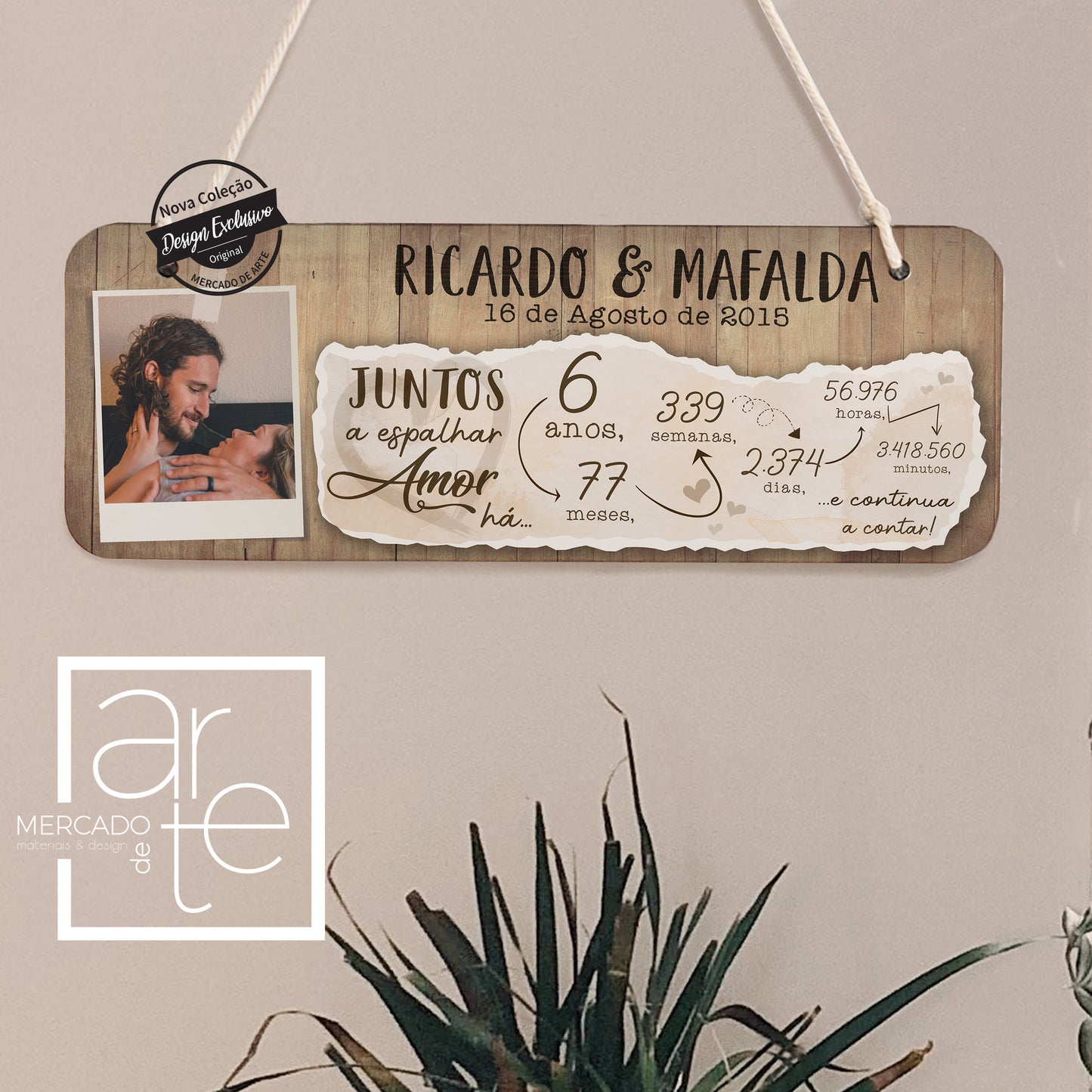 Quadro de madeira " Juntos a espalhar Amor há ..."