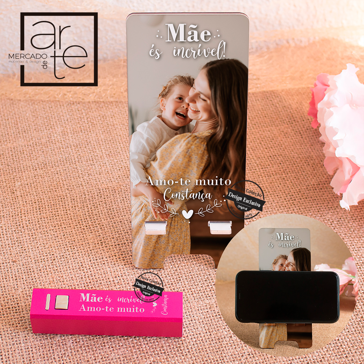 Suporte de telemóvel e/ ou power bank "Mãe és incrível"