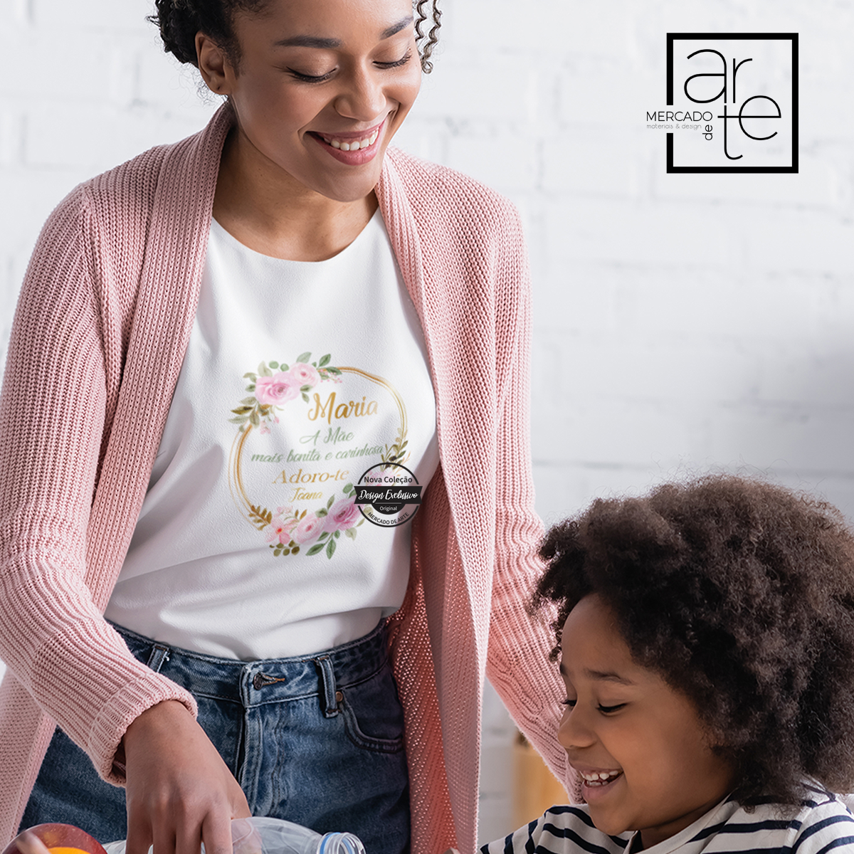 T-shirt 100% algodão "Mãe mais bonita e carinhosa"