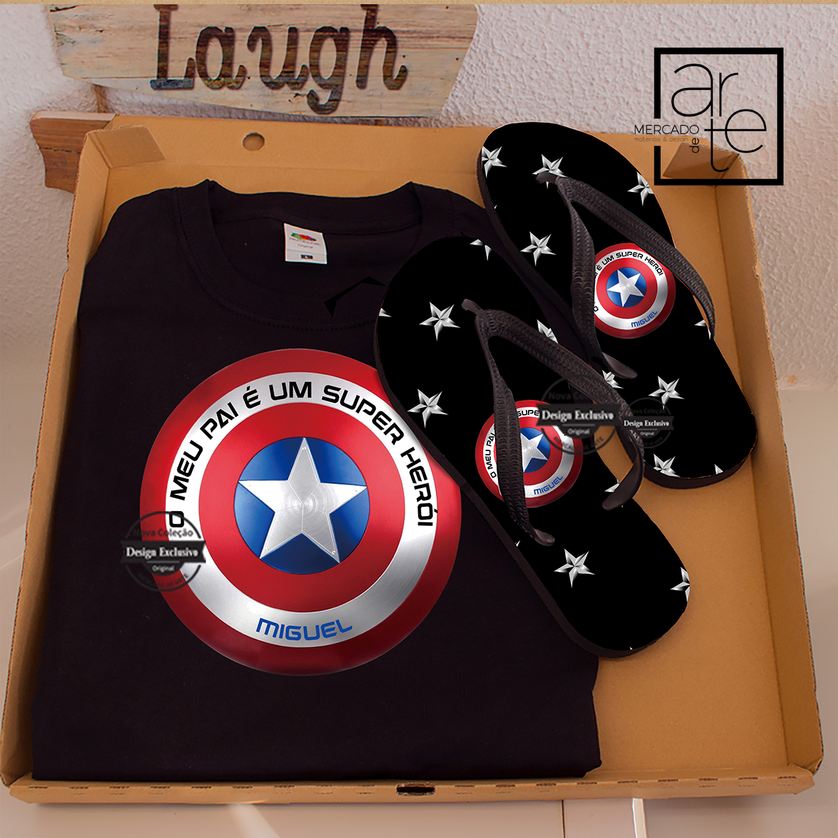 T-shirt e/ou chinelo estilo Havaiana "Pai super herói"