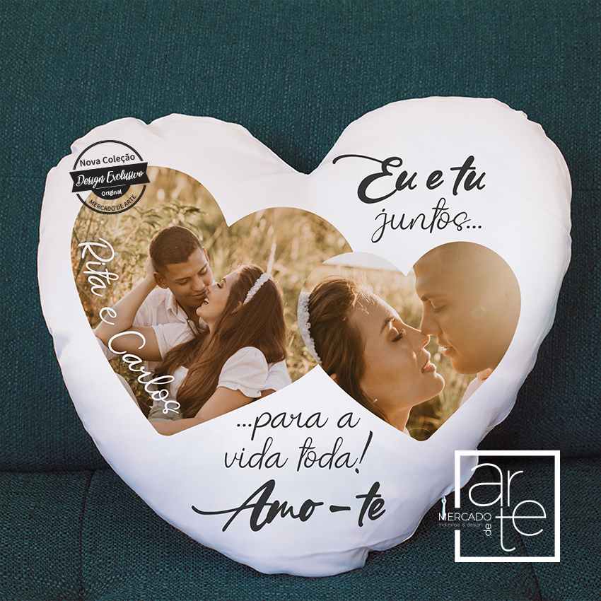 Almofada coração "Eu e tu...juntos para a vida toda"