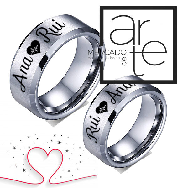 Anel 8 mm com rebordo com nome e coração