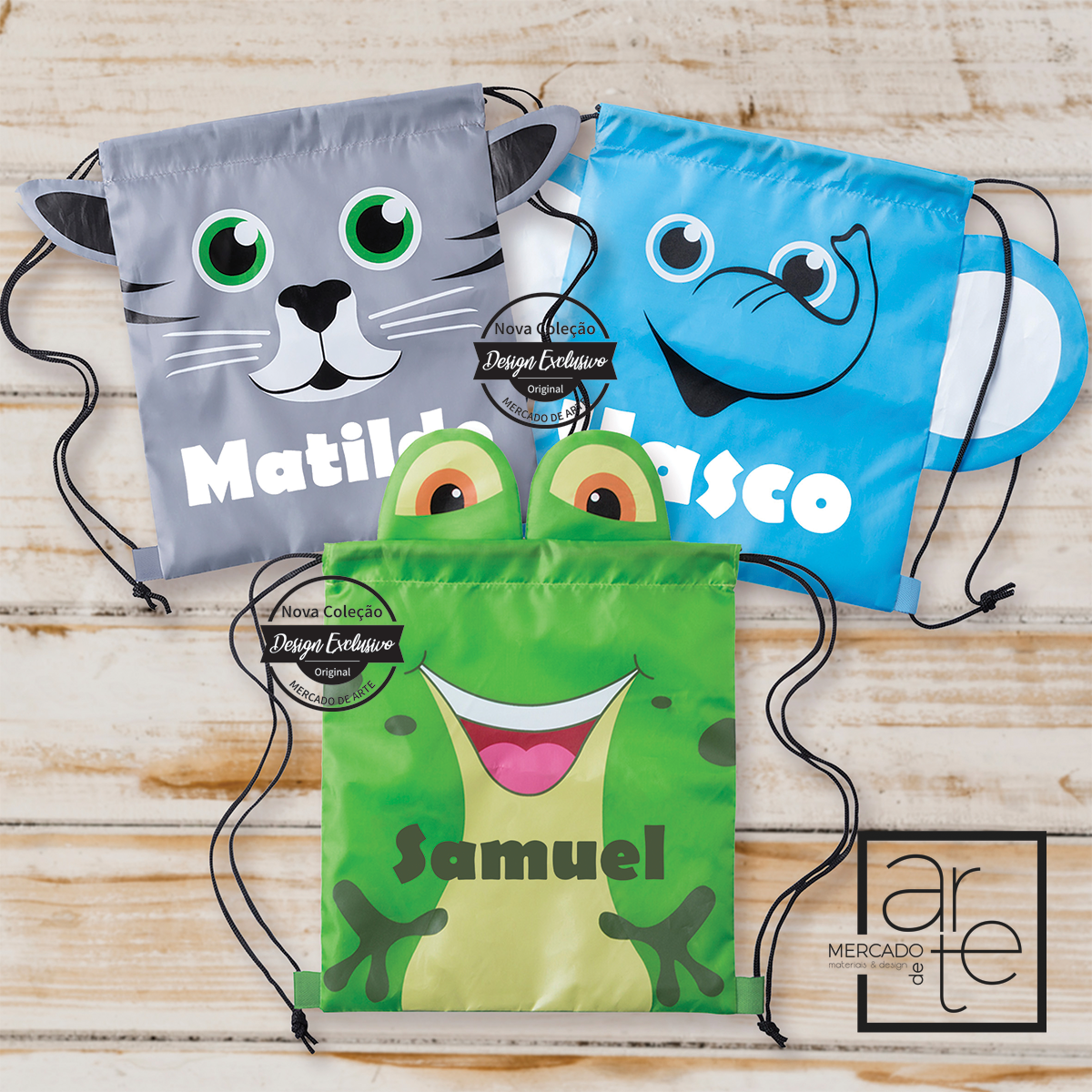 mochilas animais, pode personalizar com nome. Disponivel em gato, elefante e sapo