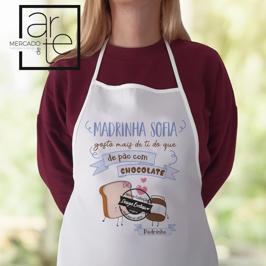 Avental " Madrinha gosto mais de ti do que pão com chocolate"