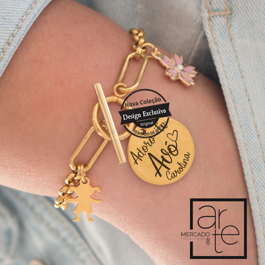 Pulseira dourada "Adoro-te avó"