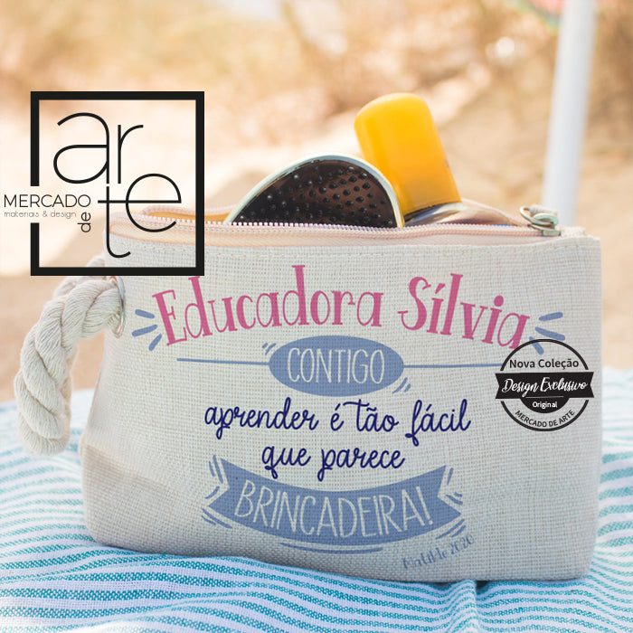 Bolsa de tecido " Educadora ... contigo aprender é tão fácil.. "