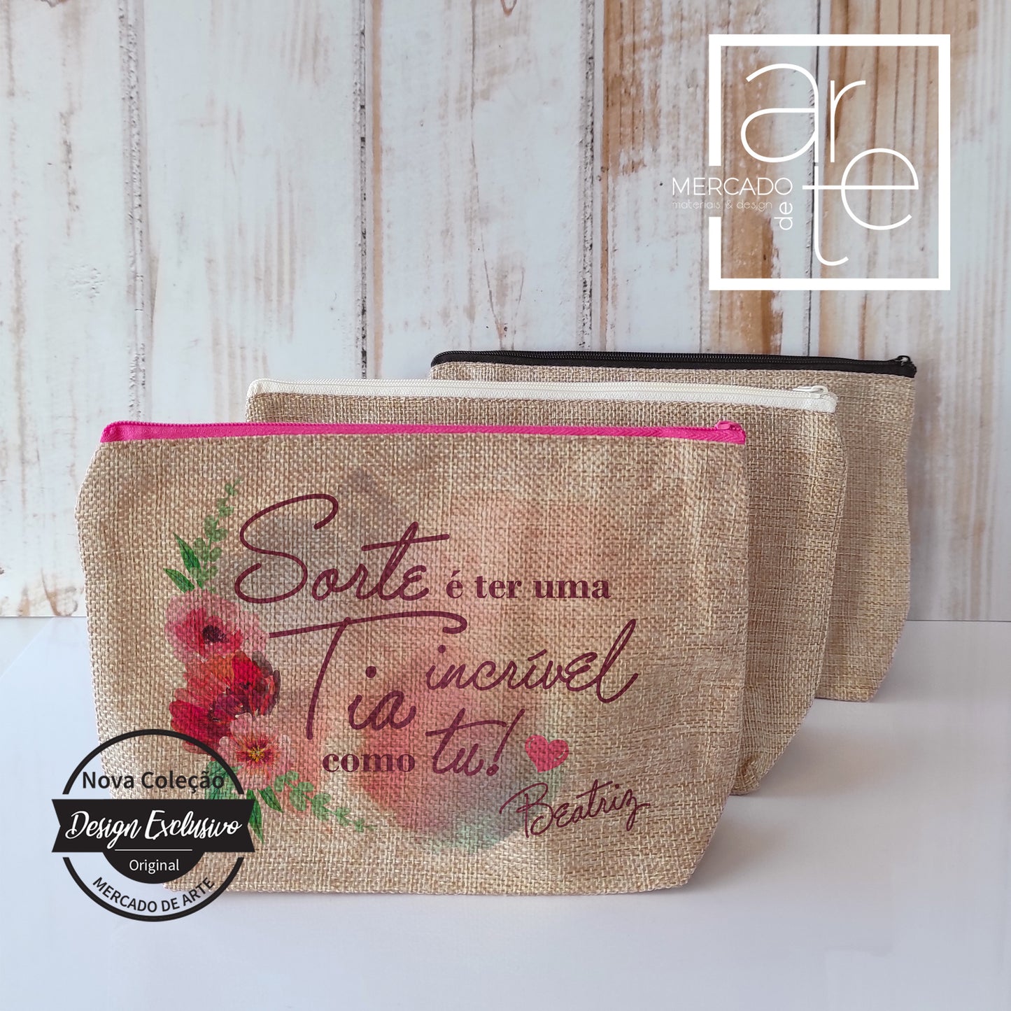Bolsa tipo linho " Sorte é ter uma Tia incrível como tu"