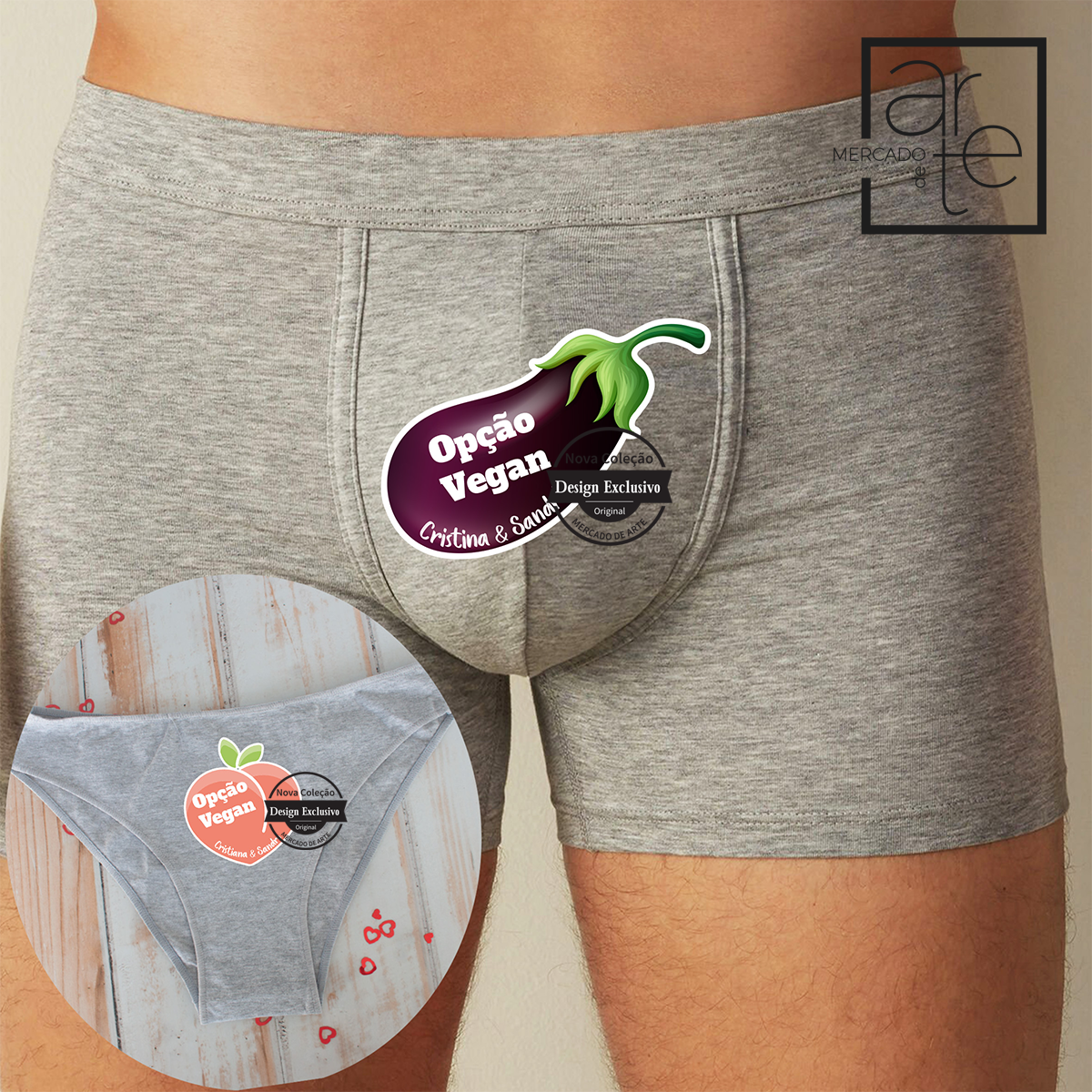 Os nossos boxers são o presente ideal para um presente cheio de sentido de humor! Boxer e/ou cueca "Opção vegan" personalize com pequena frase que desejar. Vendido em conjunto e separadamente. Disponíveis em várias cores.
