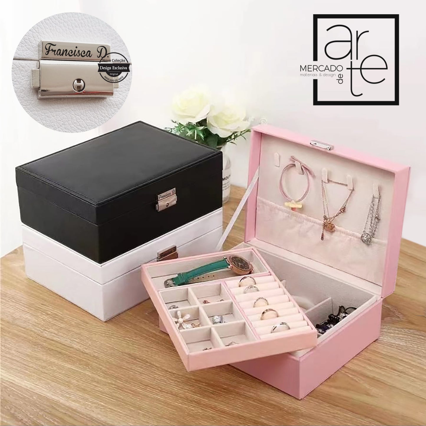 Guarda joias com fecho personalizado