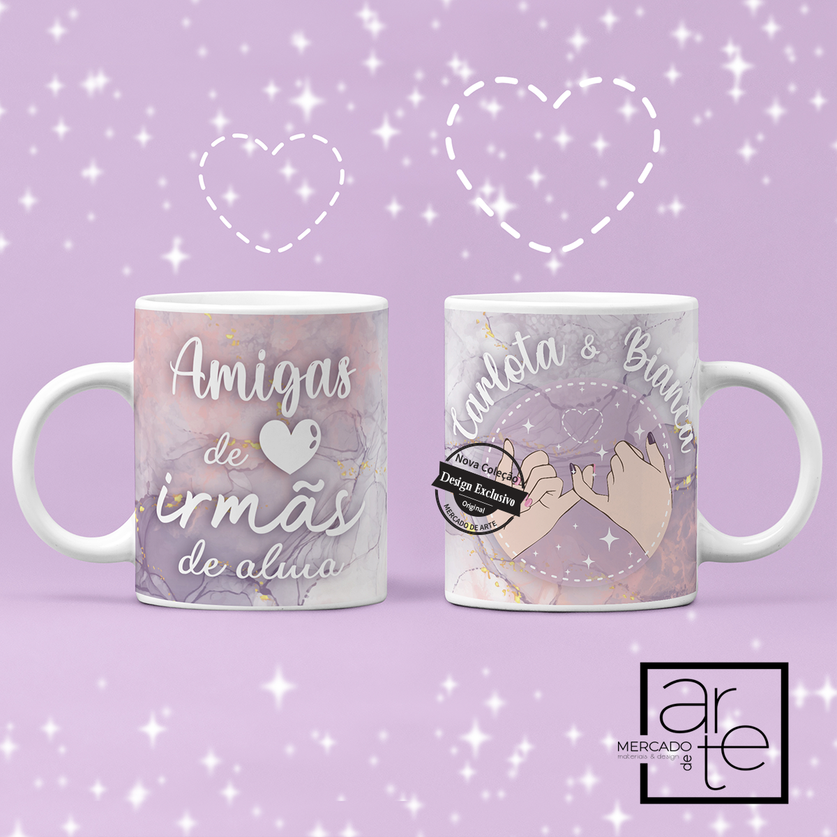 Caneca cerâmica "Amigas de coração, irmãs de alma"