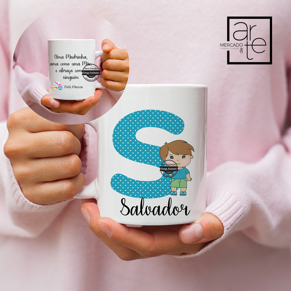 Caneca inicial Feliz Páscoa " uma madrinha..."