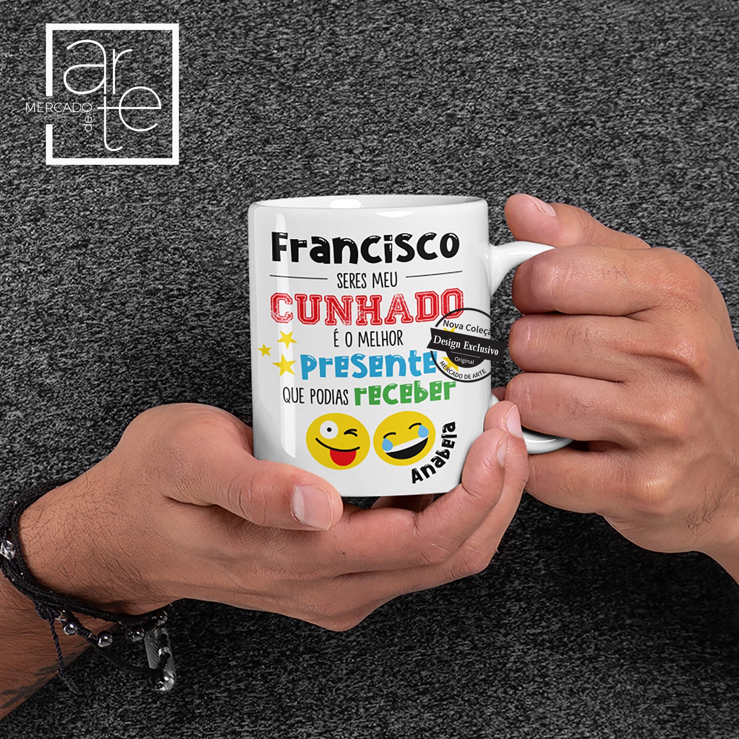 Caneca de cerâmica "Seres meu cunhado é o melhor presente que podias receber". Personalize com a frase que desejar.