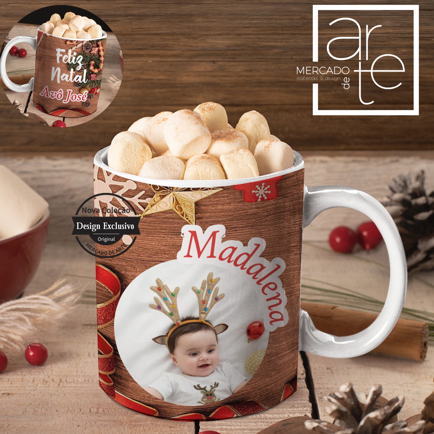 Caneca de cerâmica Caneca fotografia Avós "Feliz Natal". Um presente super amoroso para votos de feliz Natal. Personalize com a fotografia e frase que desejar. Doces não incluídos.