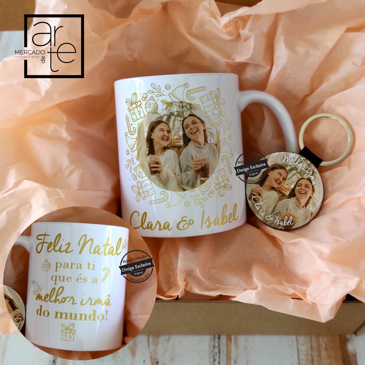 Conjunto caneca e porta-chaves "Feliz Natal"