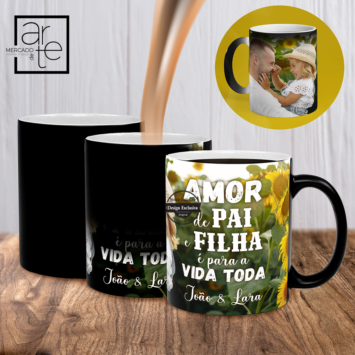 Caneca mágica "Amor de pai e filha é para a vida toda". Personalize a sua caneca com a frase e fotografia que desejar, coloque água quente e veja a magia a acon