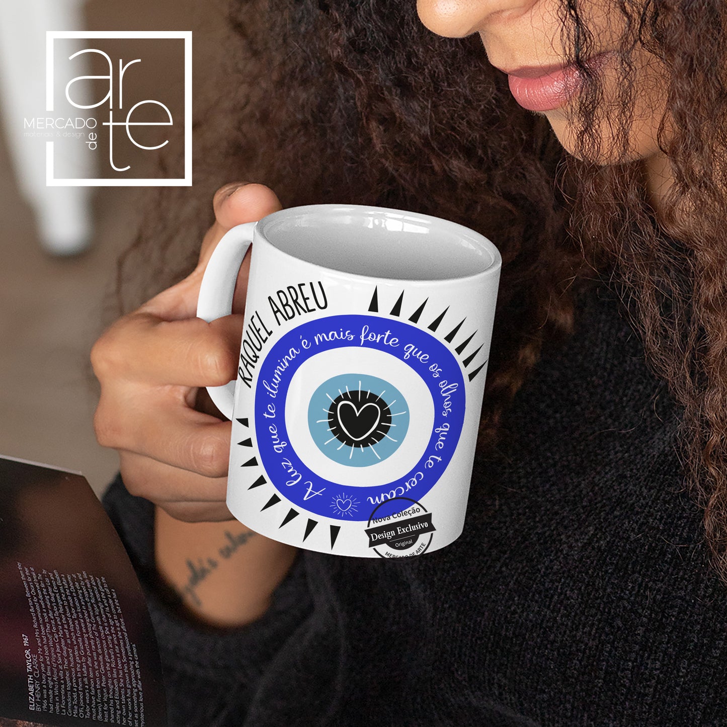 Conjunto saco e/ou caneca olho turco "Mau olhado"