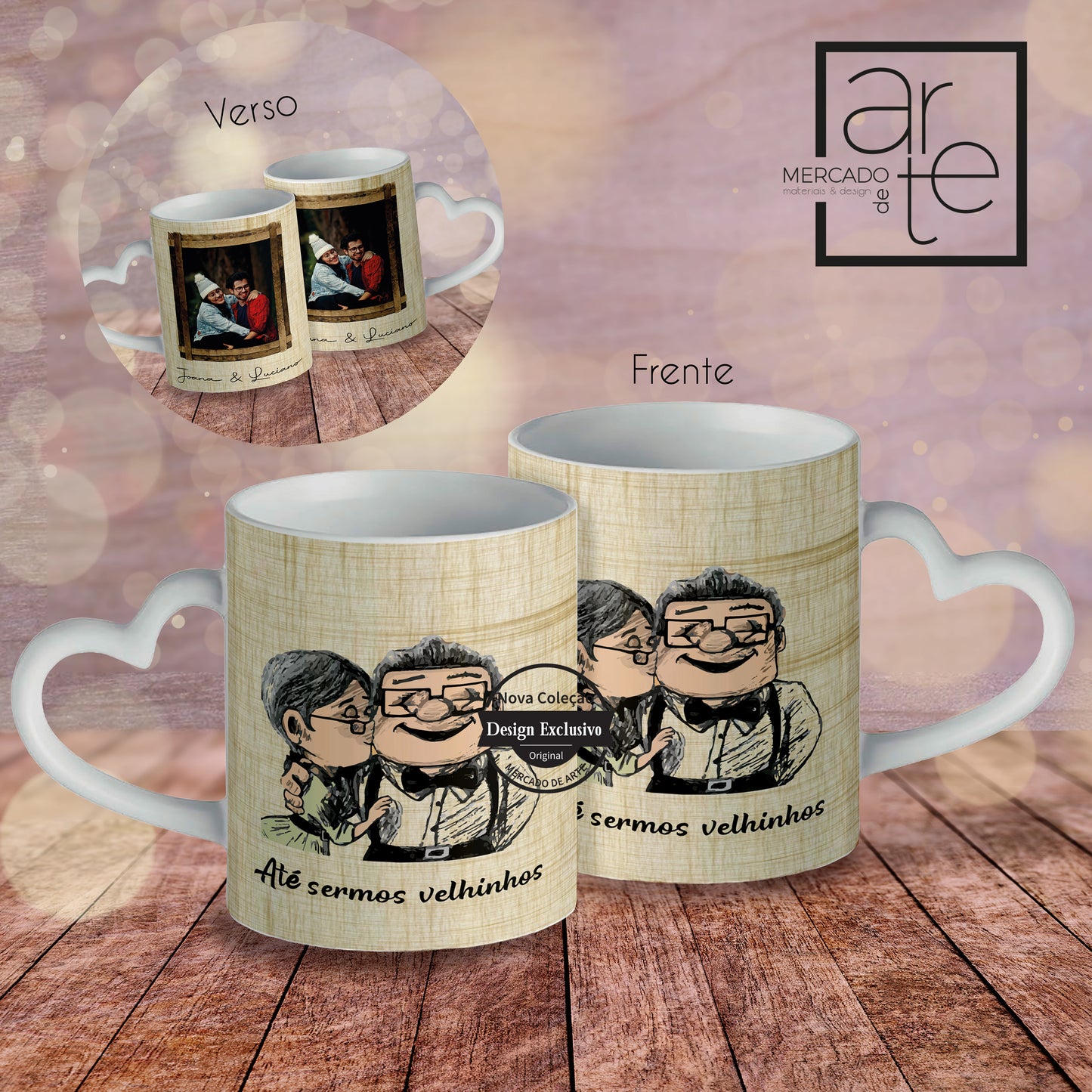 Caneca asa coração UP "Até sermos velhinhos"