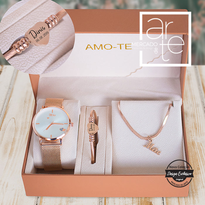 Conjunto Relógio + pulseira + Fio ( Mãe )