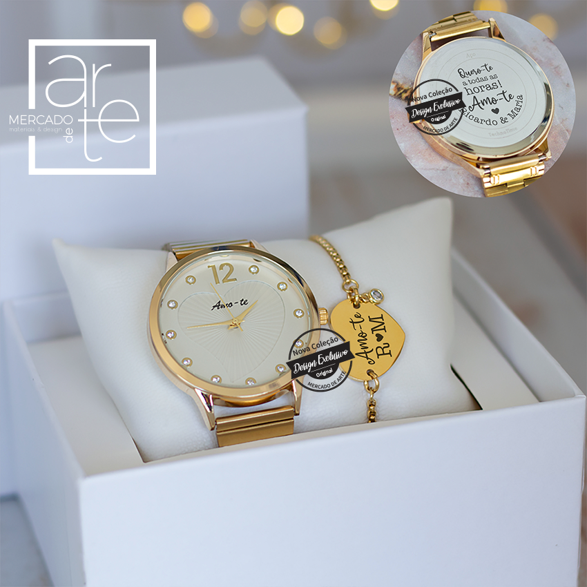 Conjunto relógio e/ou pulseira ajustável "Quero-te a todas as horas"