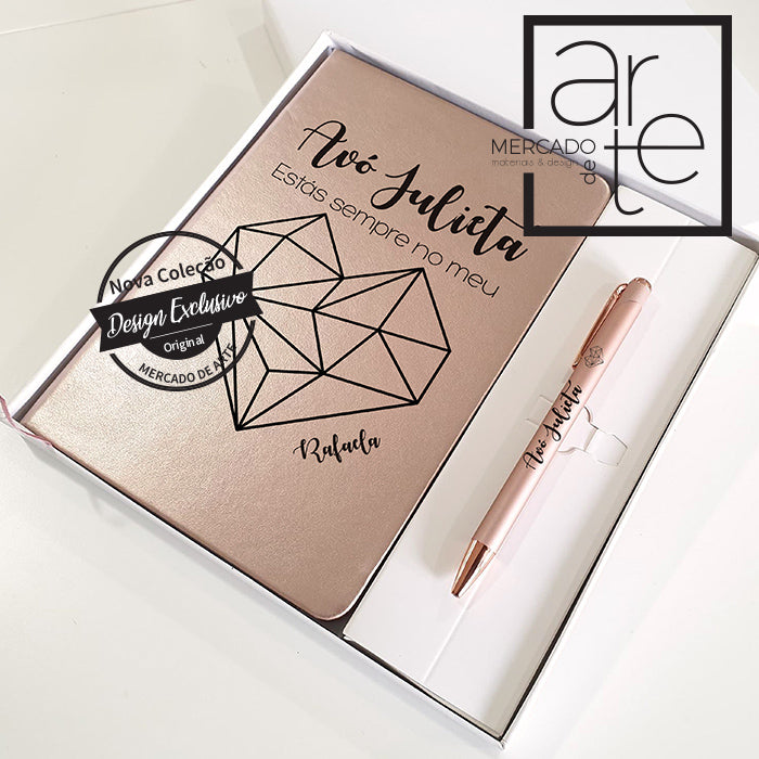 Conjunto bloco de notas A5 e caneta " Avó estás sempre no meu coração"