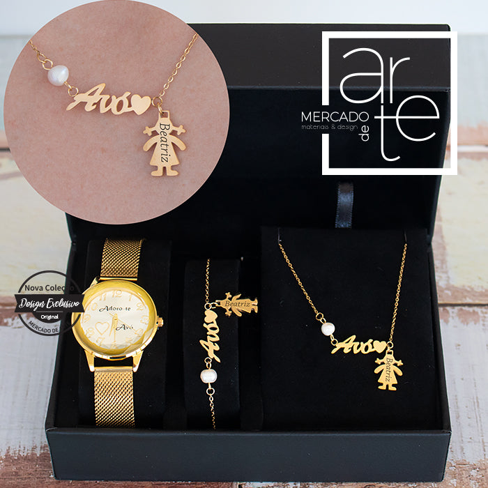 Conjunto "Avó" relógio + pulseira + fio
